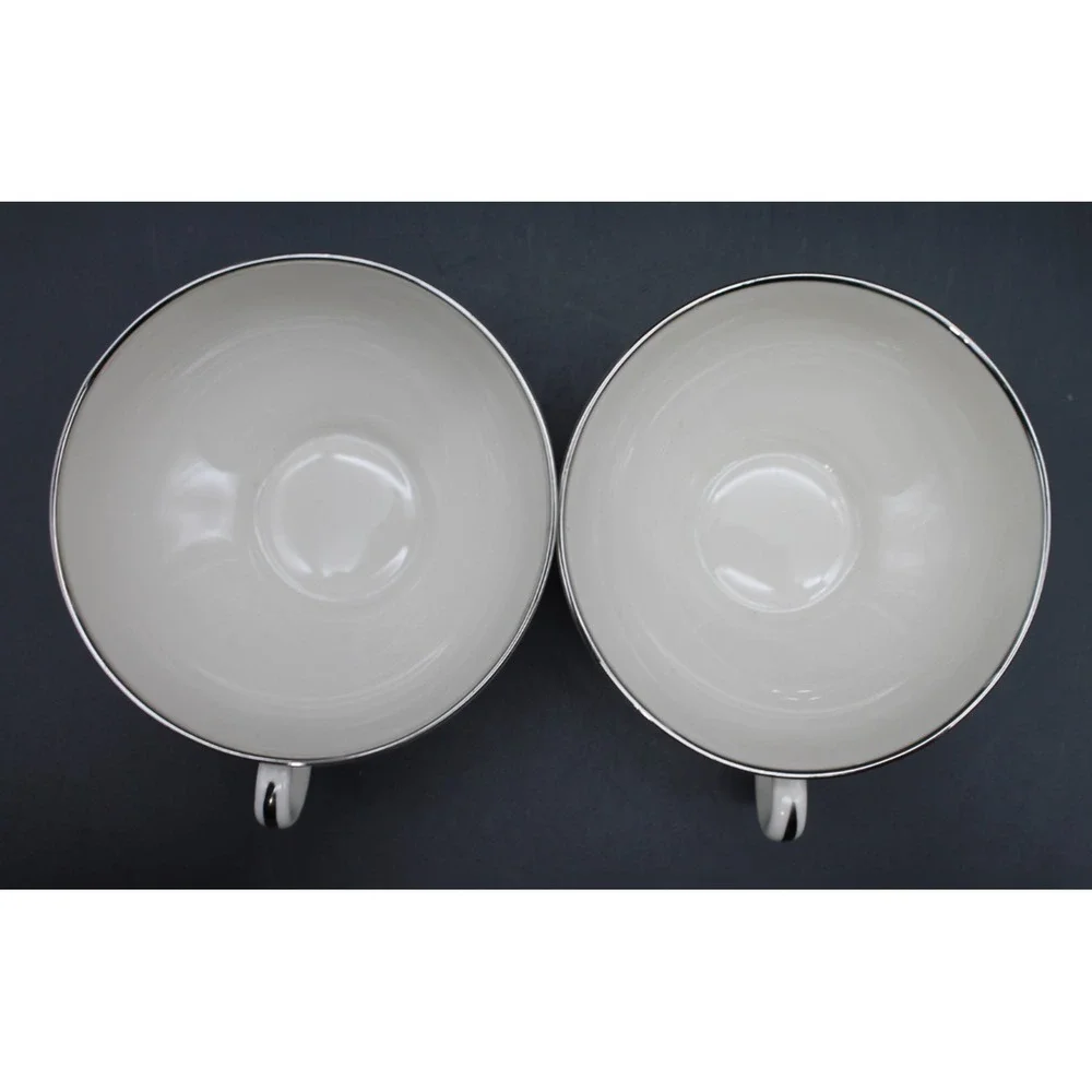 Franciscan Carmel Fine China Cups & Saucers Set of 3 Pink Tulip Platinum Trim